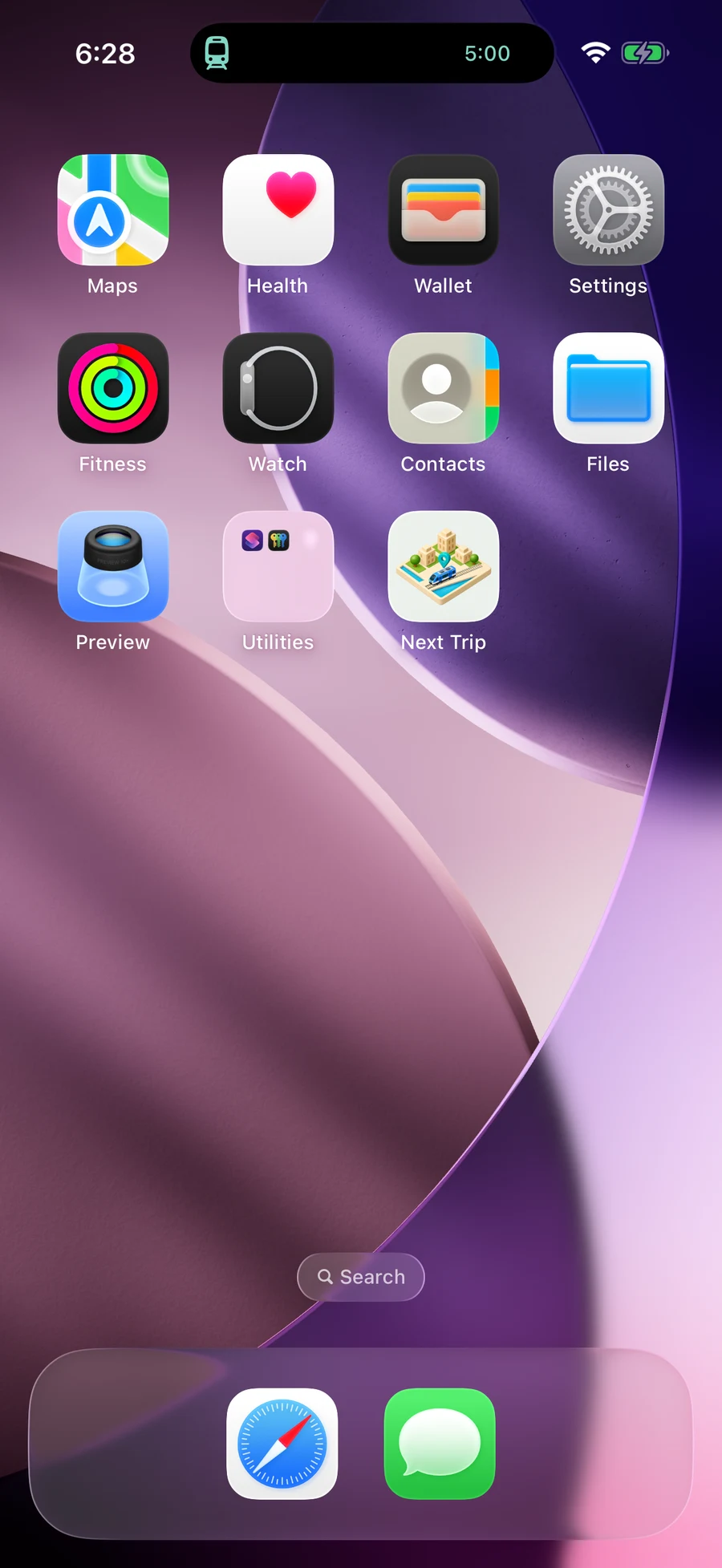 Time to Board’s compact Dynamic Island countdown on the iPhone Home Screen