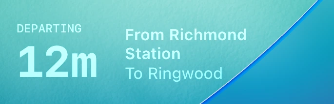 Enlarged Lock Screen widget: departing in 12 minutes from Richmond Station to Ringwood